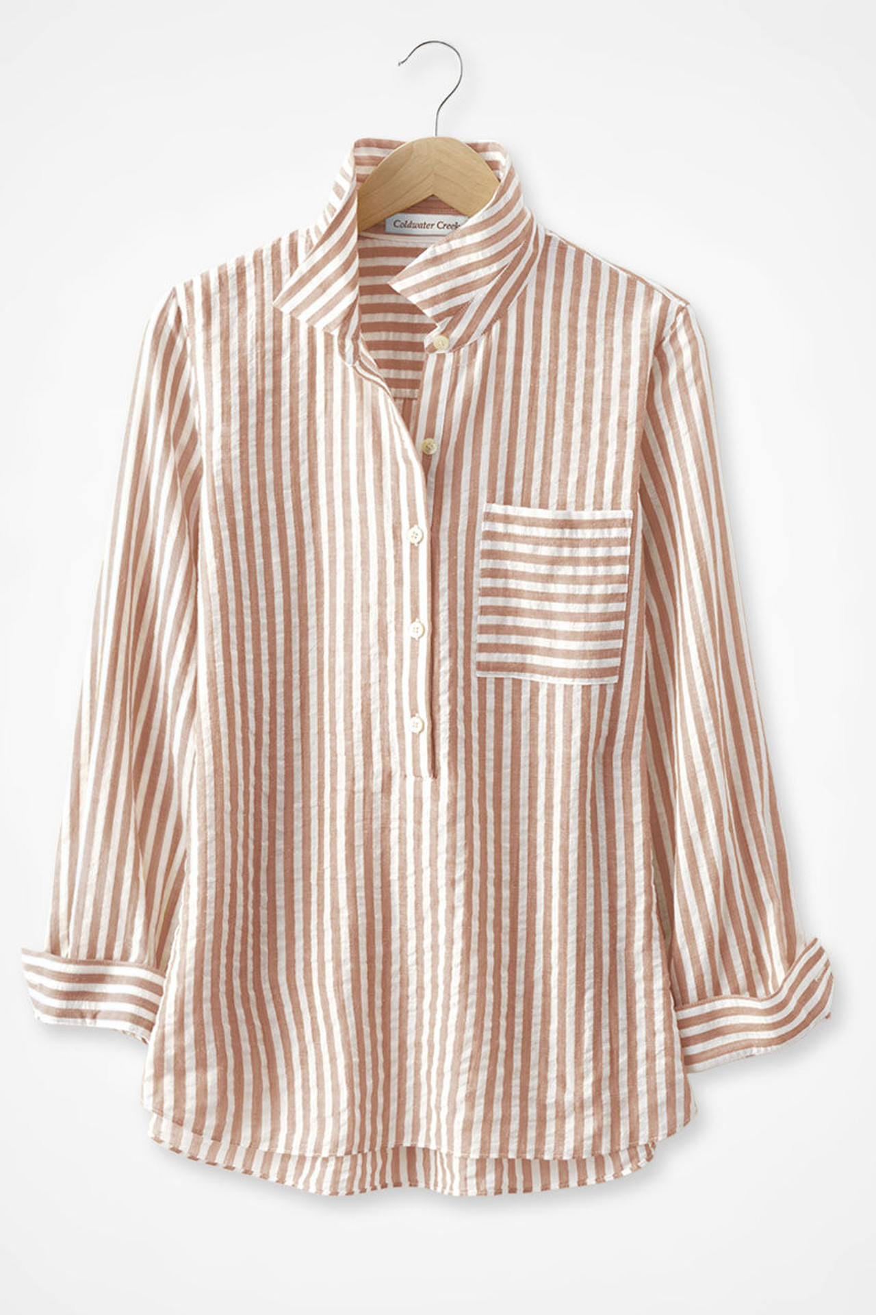 Crinkle Cotton Striped Long-Sleeve Shirt