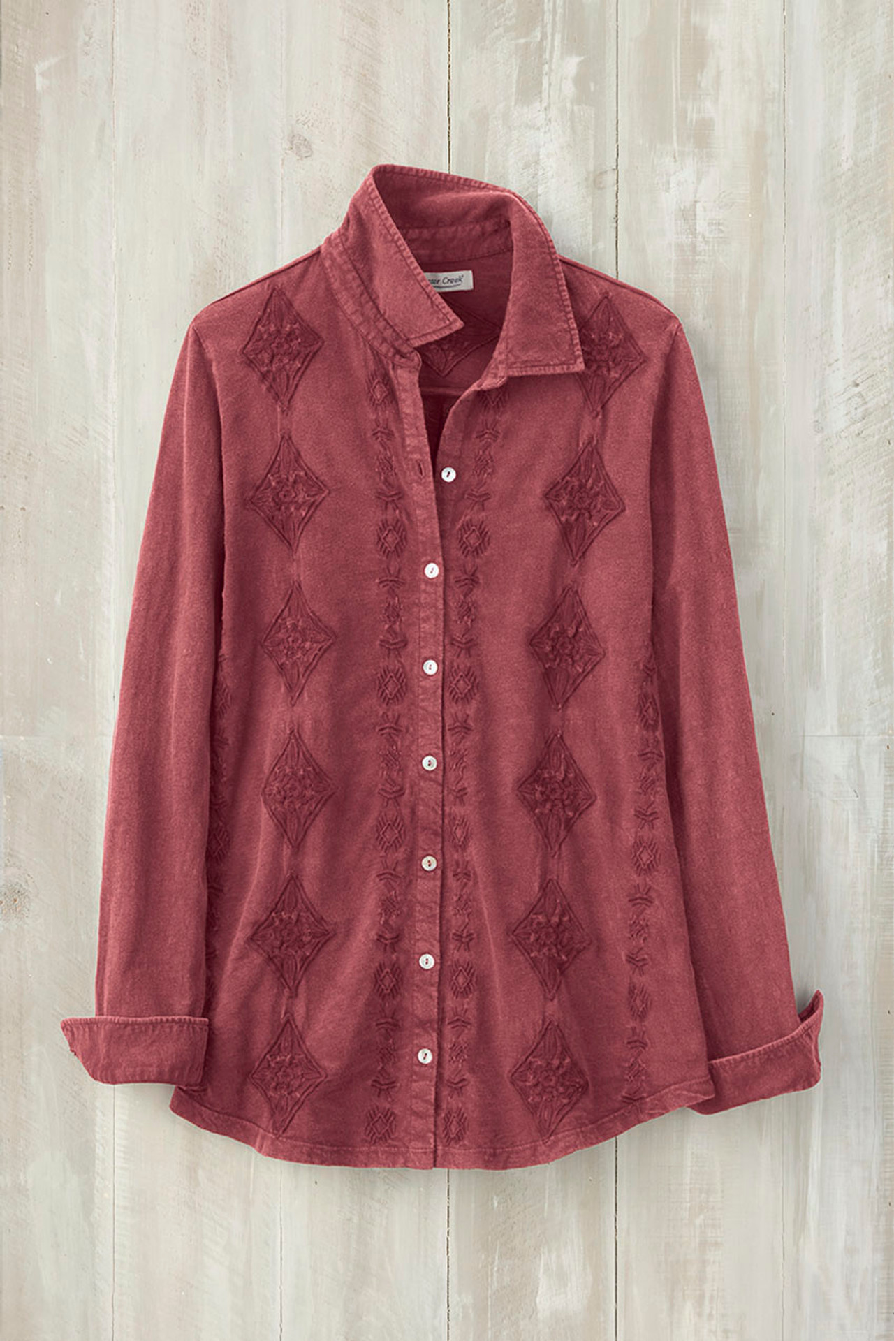 Medallions in Line Button-Front Embroidered Tunic