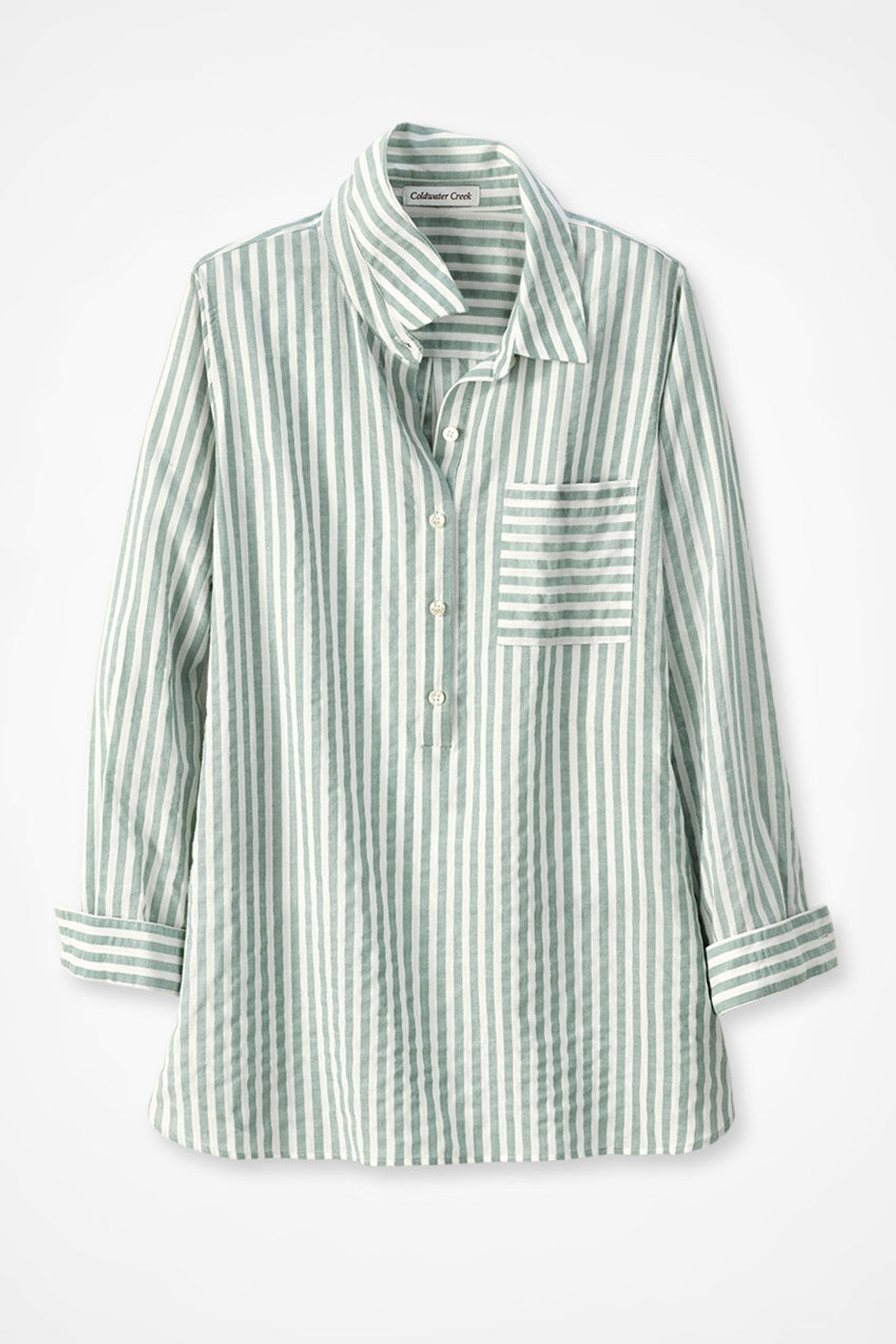Crinkle Cotton Striped Long-Sleeve Shirt