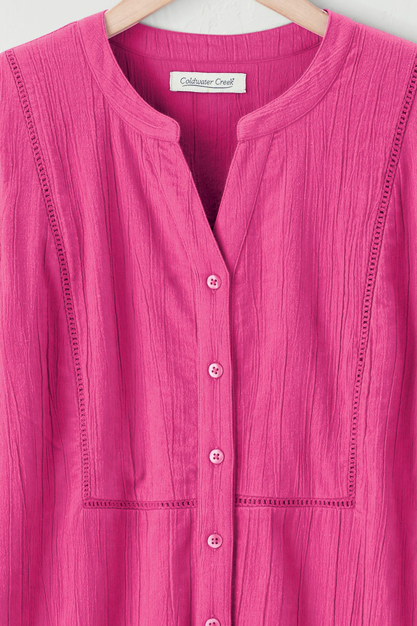 Crinkle Cotton Openwork Big Shirt