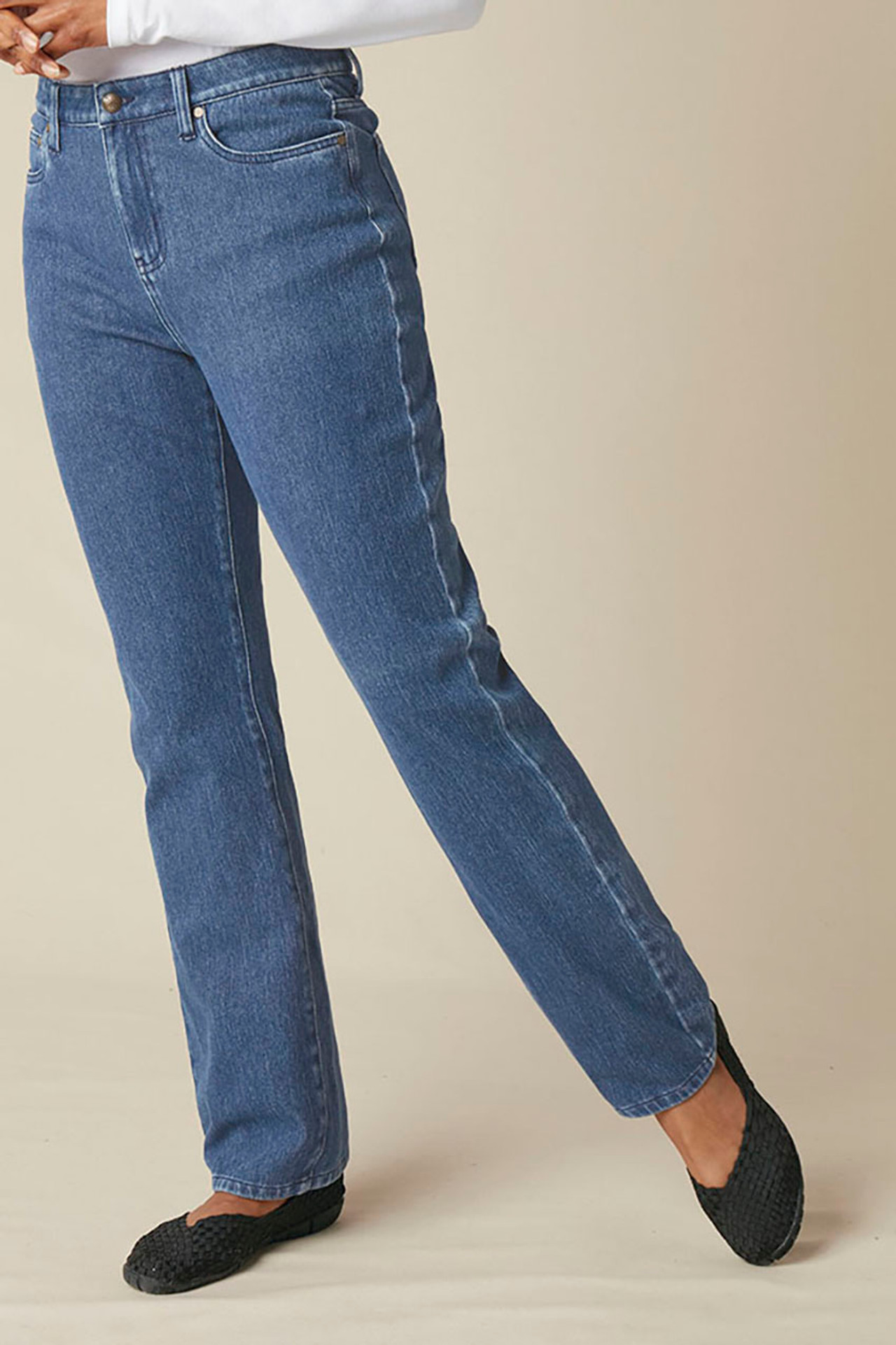 Knit High Rise Straight-Leg Jeans