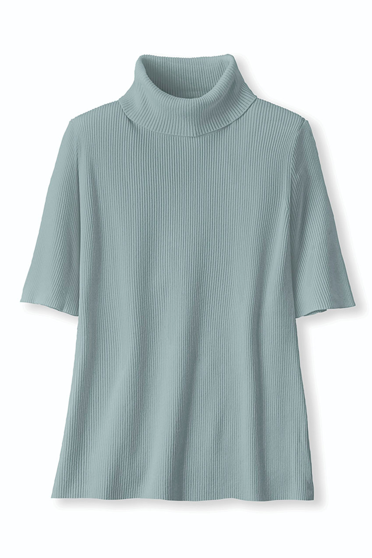 Elbow-Sleeve Ribbed Turtleneck