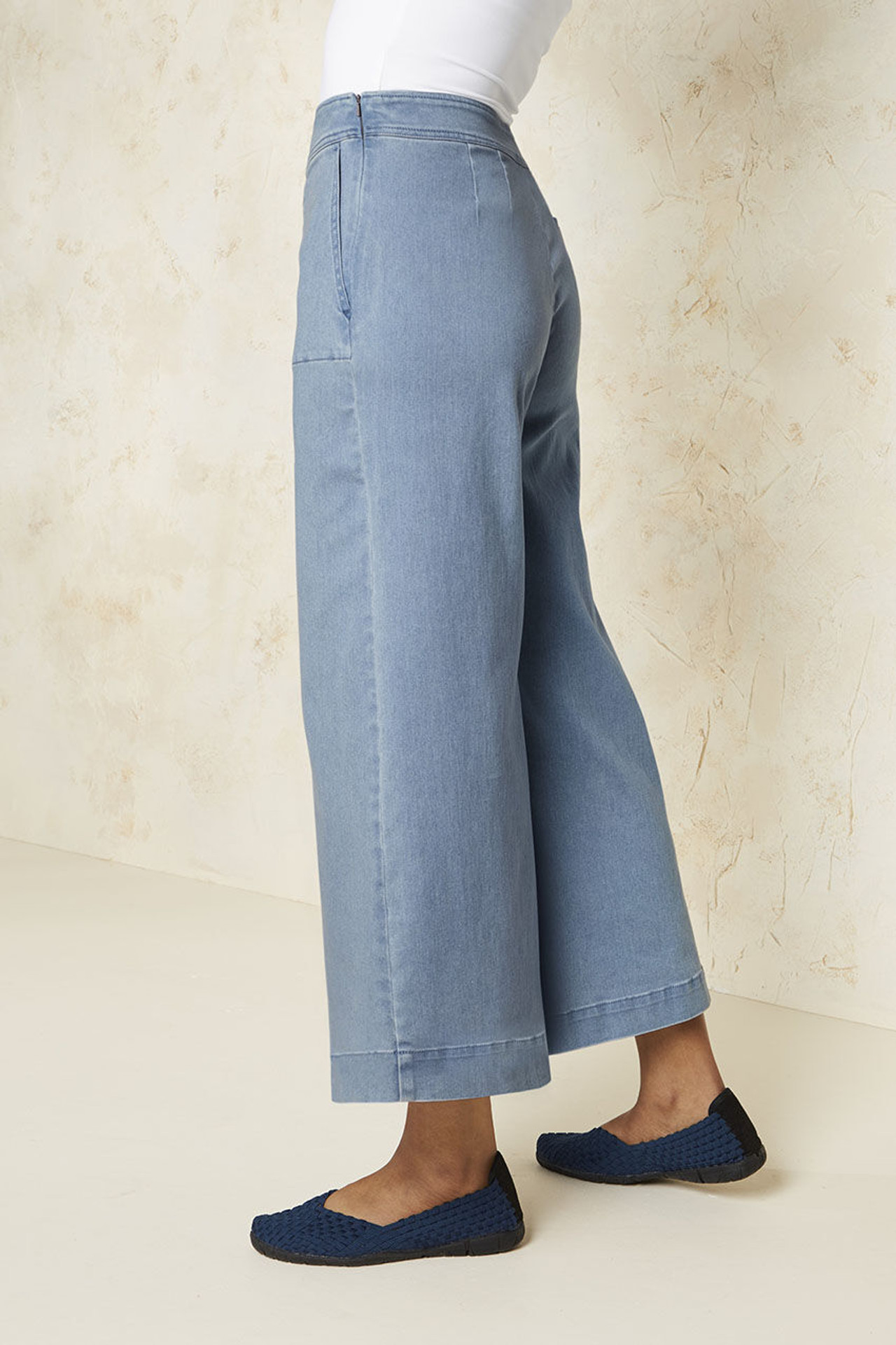Knit Denim Wide Leg Ankle Jeans
