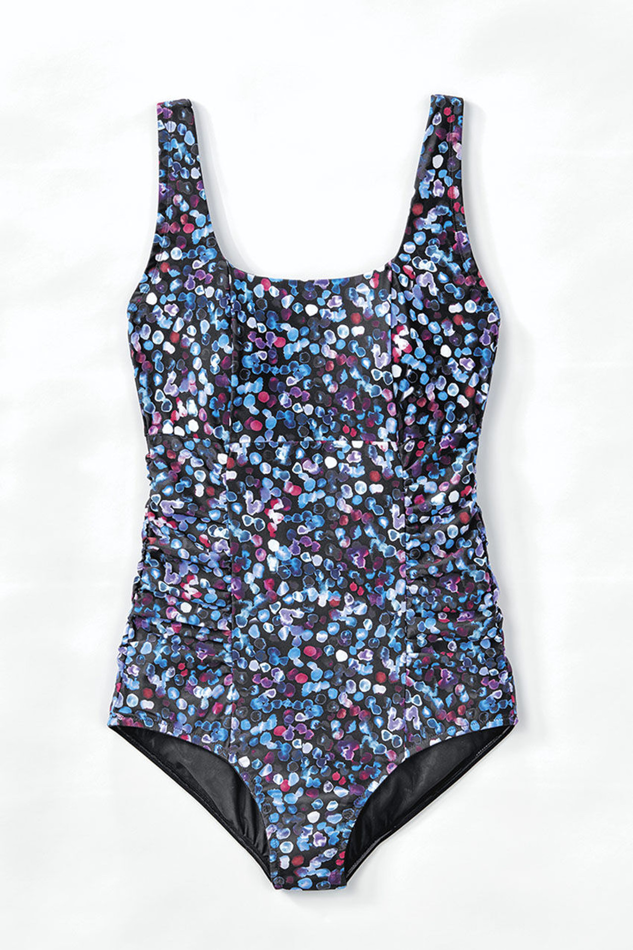 Bubble Dot ShapeMe Side-Ruched Scoop Neck Bathing Suit