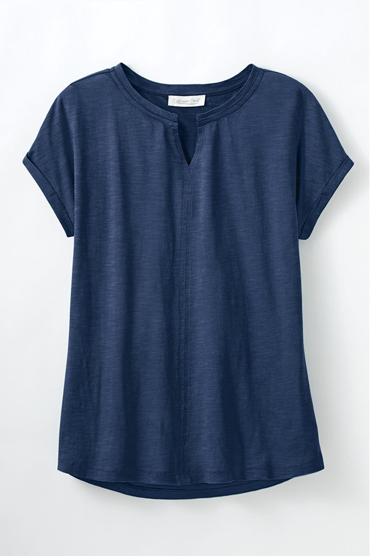Split Neck Cap-Sleeve Slub Tee