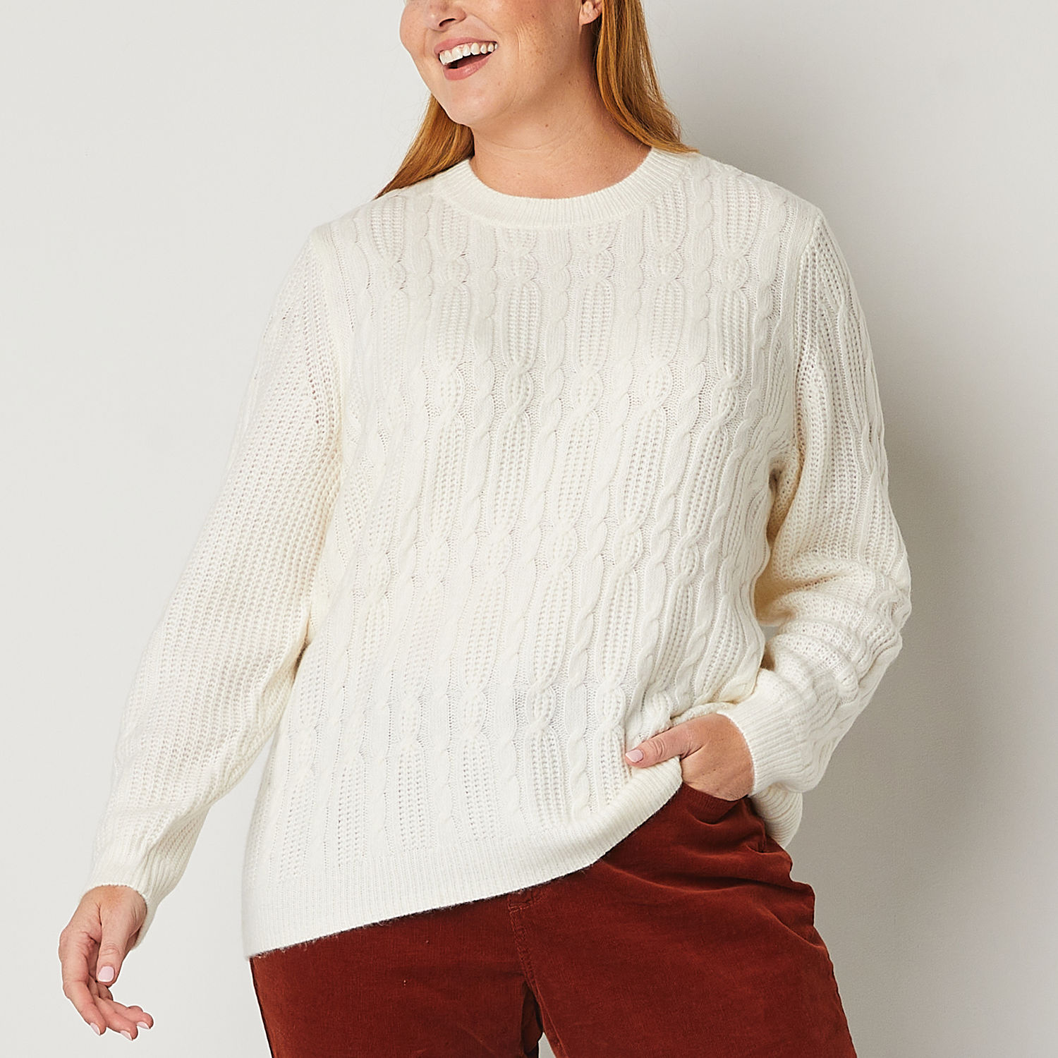 St. John's Bay Plus Womens Crew Neck Long Sleeve Pullover Sweater