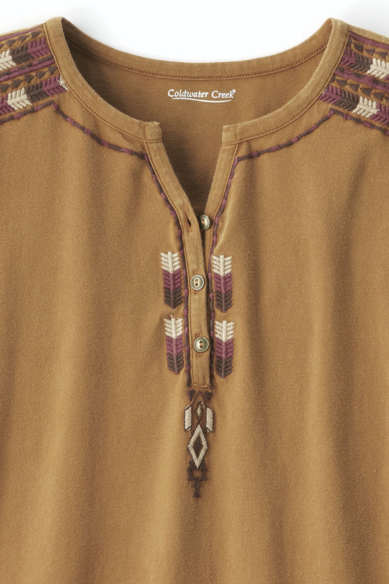 Embroidered Vintage-Washed Henley