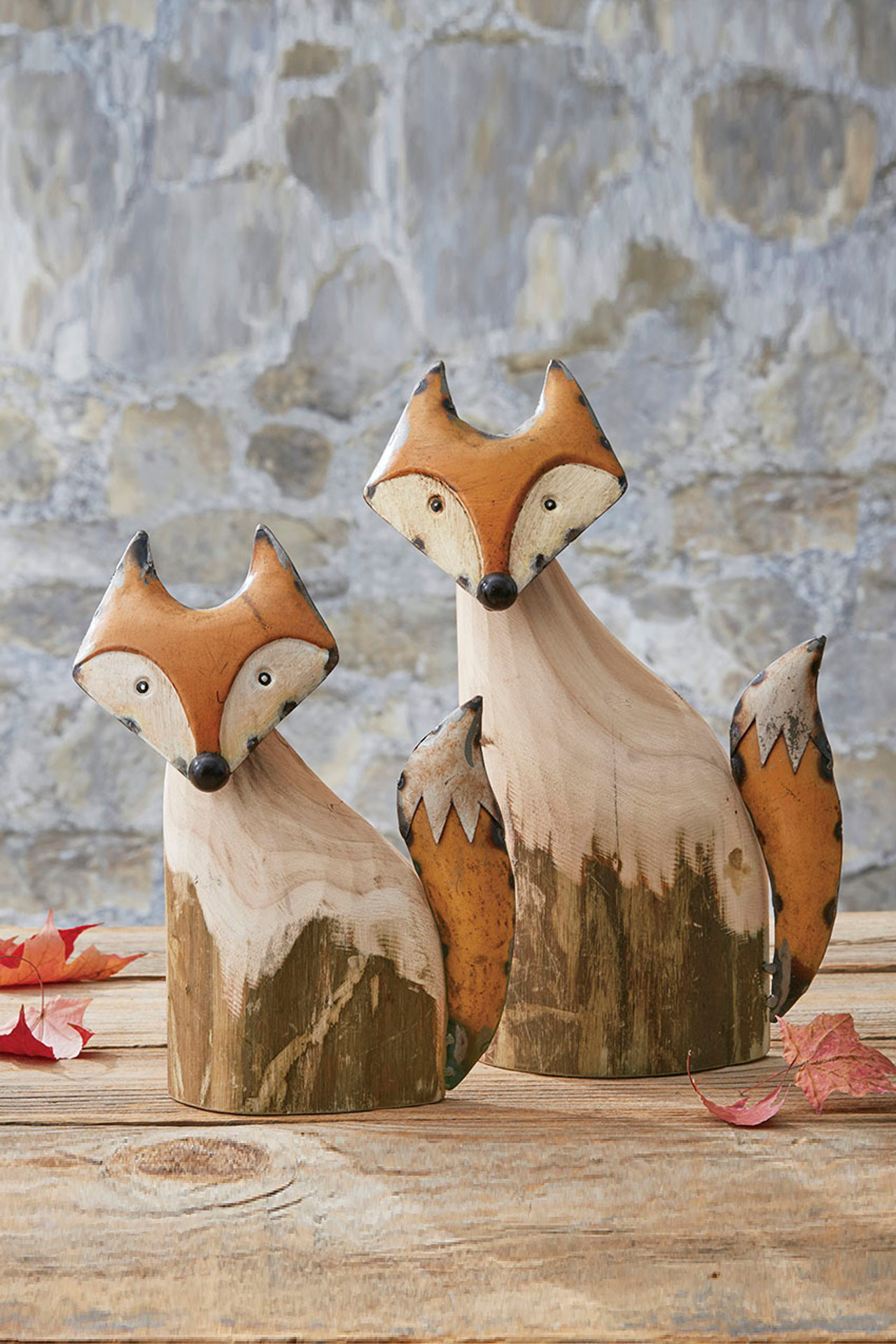 Recycled Wood and Iron Foxes