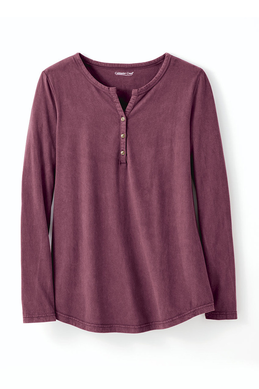 Vintage-Wash Solid Long-Sleeve Henley