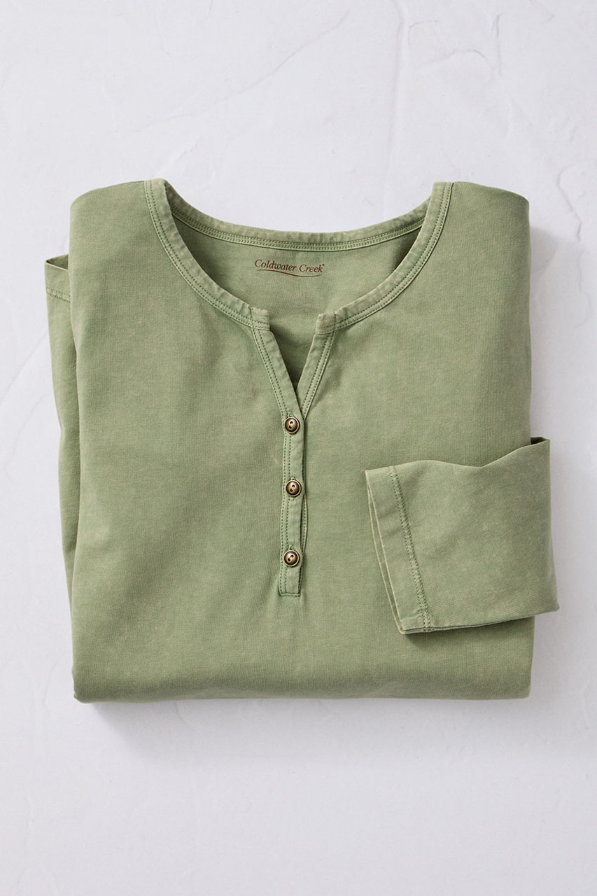Vintage-Wash Solid Long-Sleeve Henley