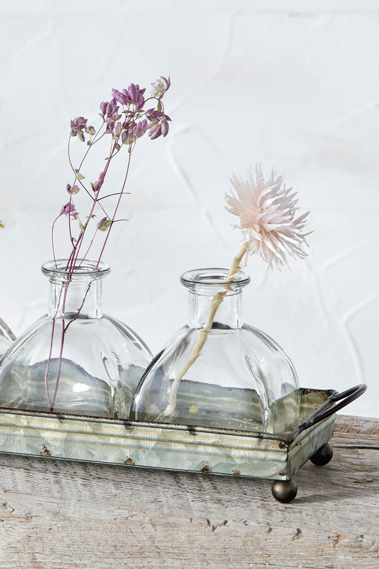 Metal Tray with Glass Vases, Set of 6