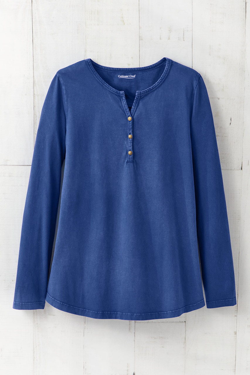 Vintage-Wash Solid Long-Sleeve Henley