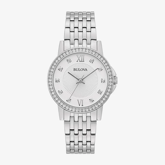 Bulova Womens Crystal Accent Silver Tone Stainless Steel Bracelet Watch 96l297