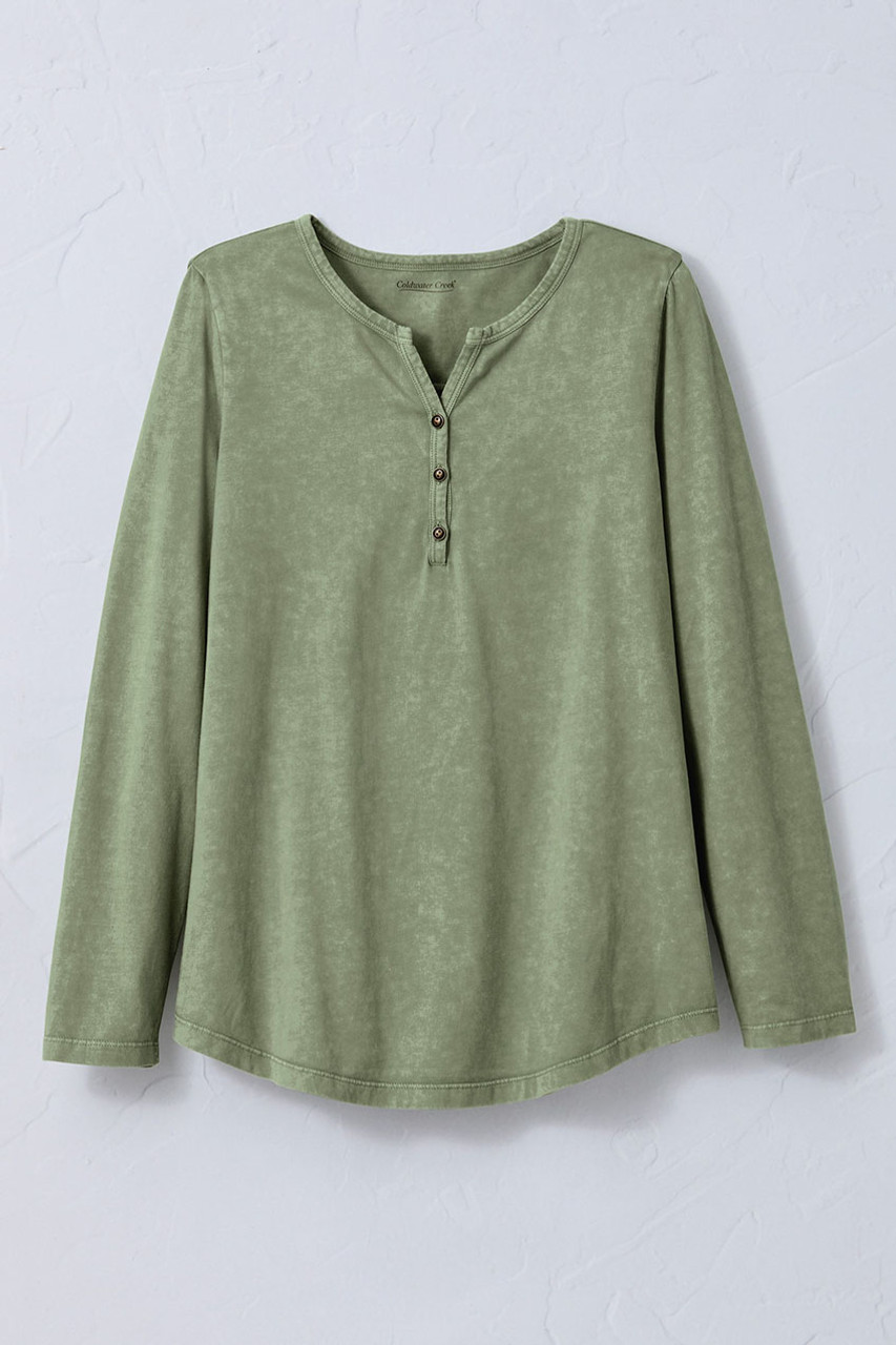 Vintage-Wash Solid Long-Sleeve Henley