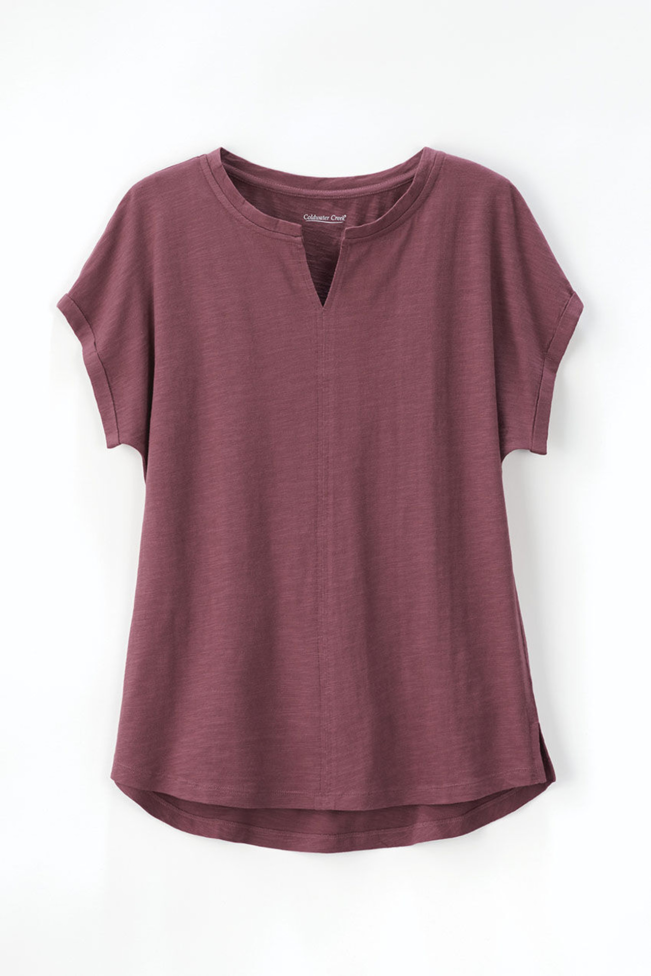 Split Neck Cap-Sleeve Slub Tee