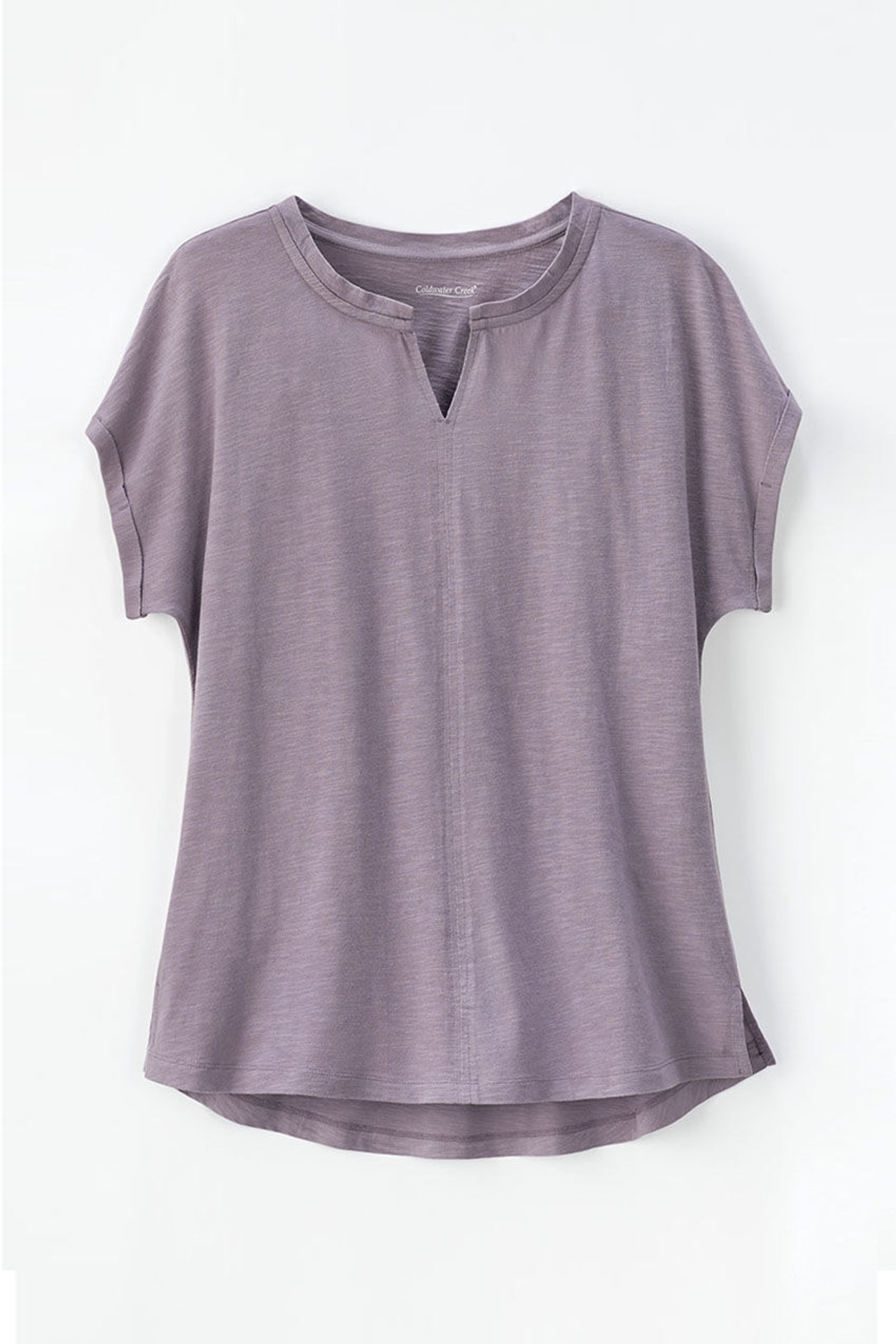 Split Neck Cap-Sleeve Slub Tee