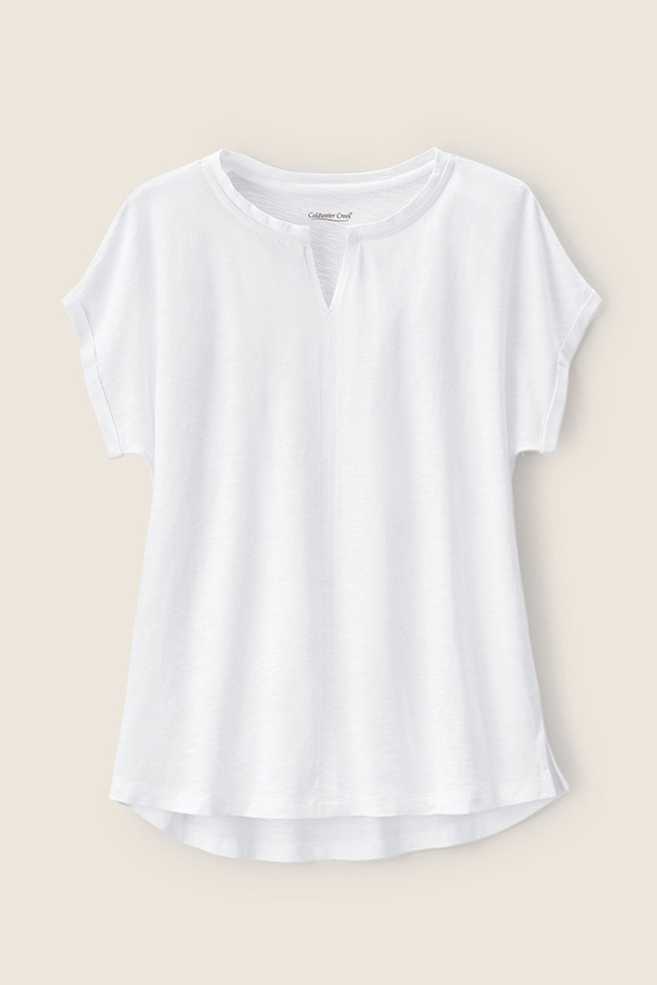 Split Neck Cap-Sleeve Slub Tee