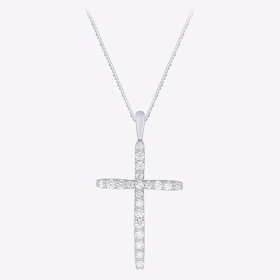 Certified (H-I / I1) Womens 1 CT. T.W. Lab Grown White Diamond 10K White Gold Cross Pendant Necklace