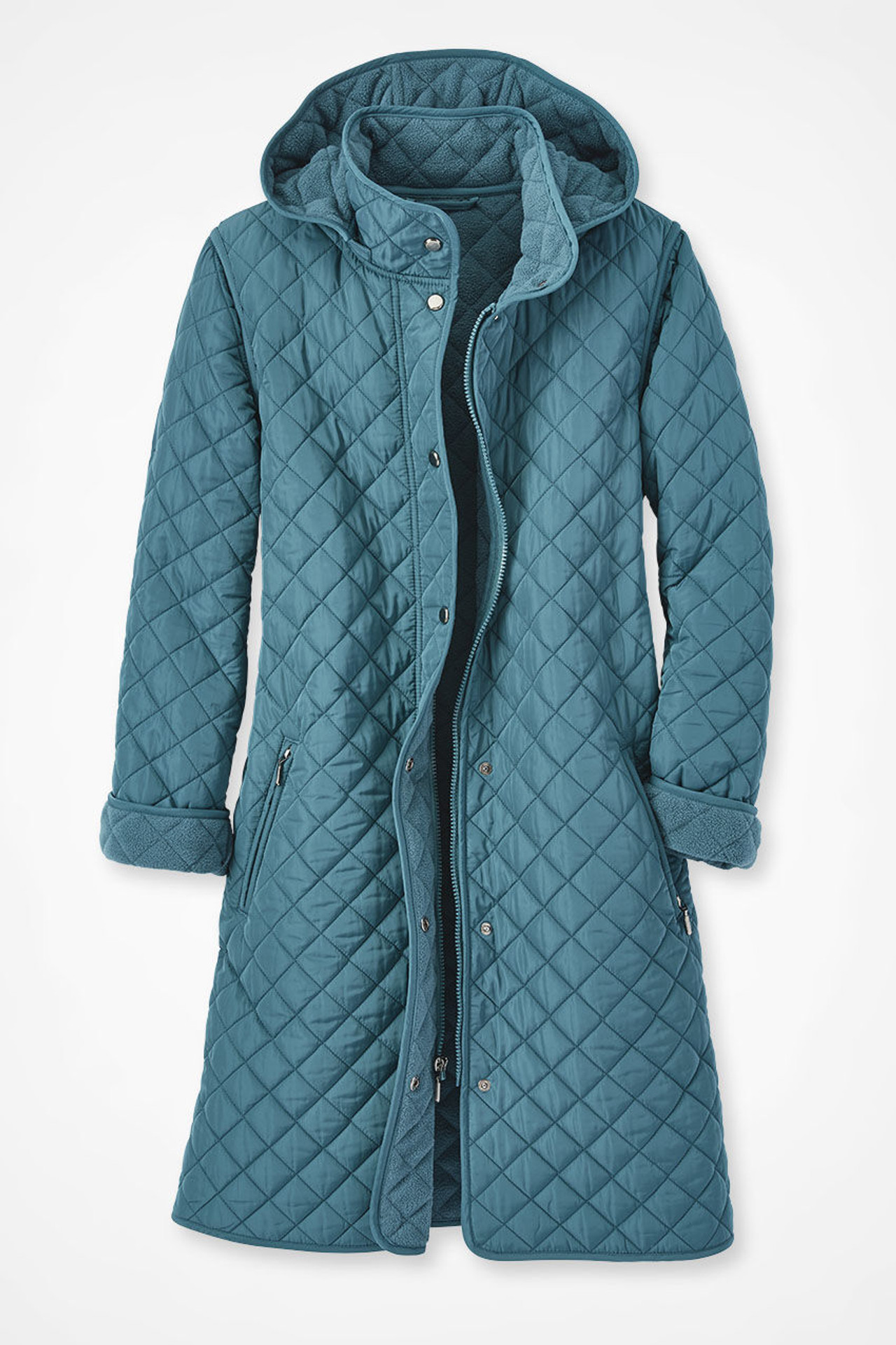 Hooded Quilted Long Car Coat