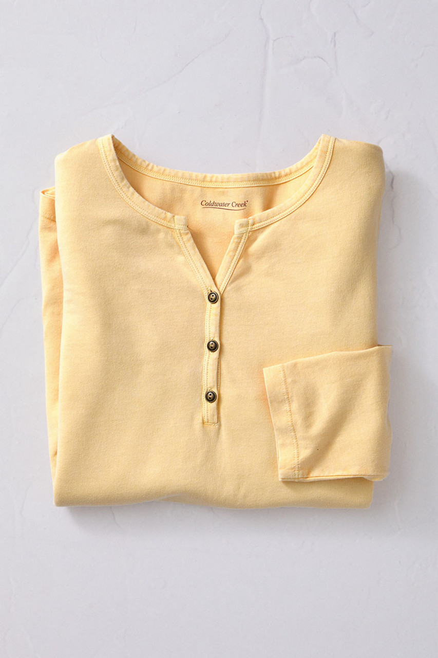 Vintage-Wash Solid Long-Sleeve Henley