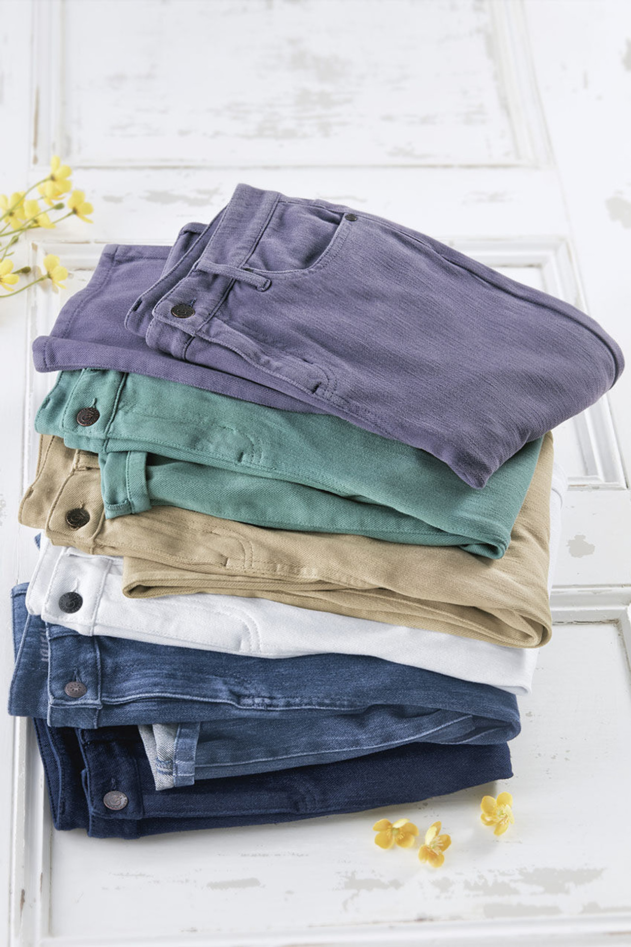 Knit High Rise Straight-Leg Jeans