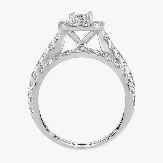Womens 2 CT. T.W. Mined White Diamond 10K White Gold Halo Bridal Set