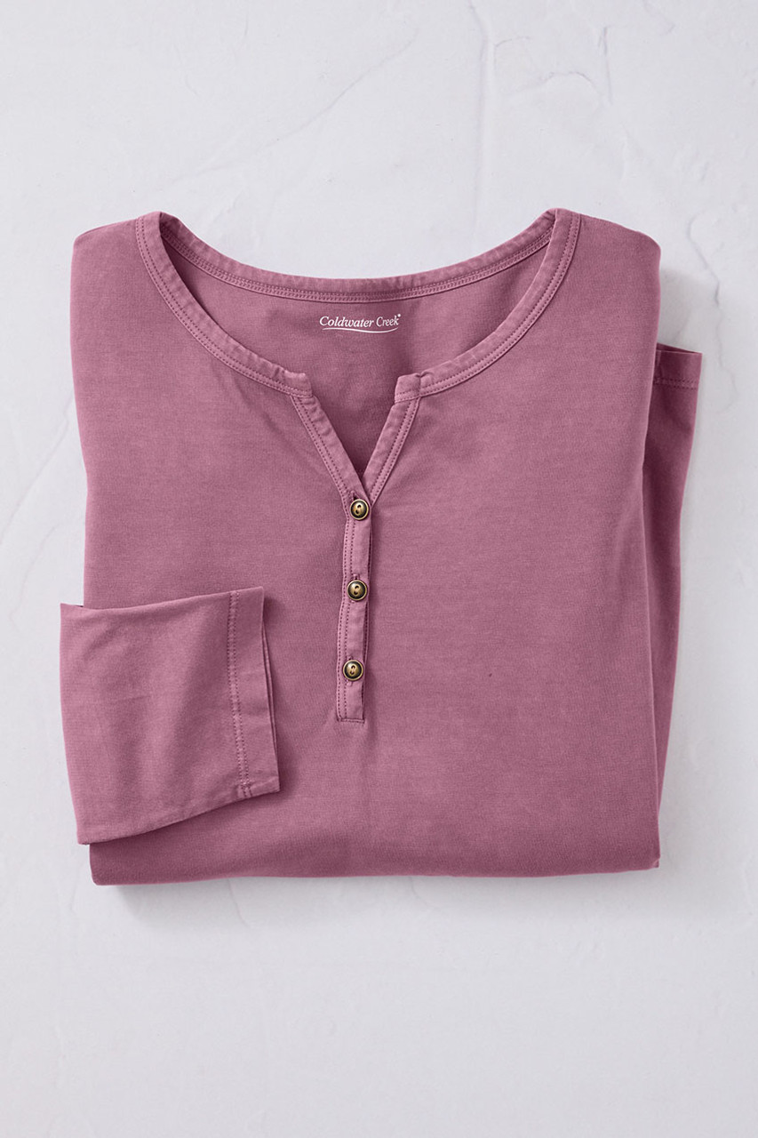 Vintage-Wash Solid Long-Sleeve Henley