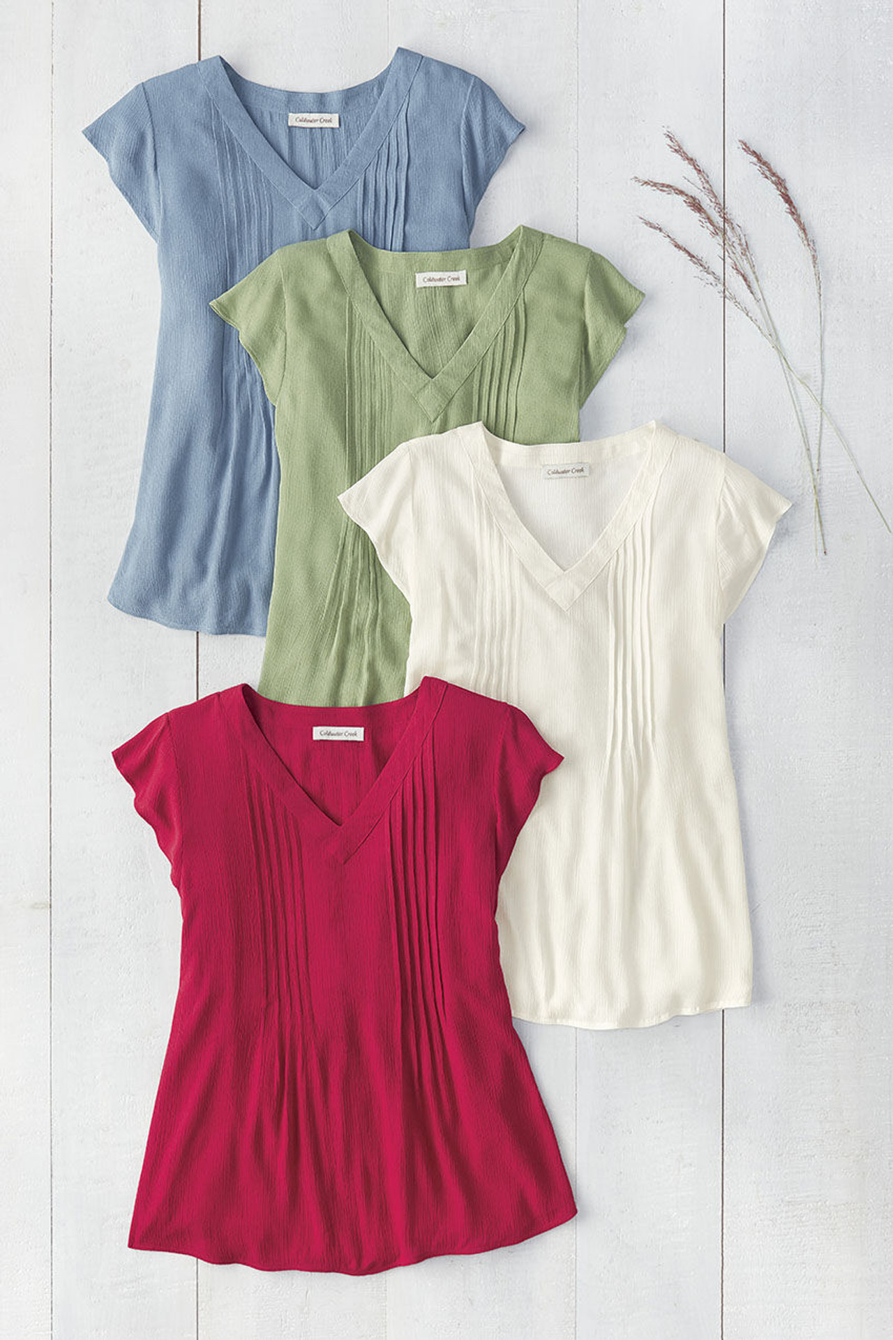 Solstice Tuck-and-Release Cap-Sleeve Blouse