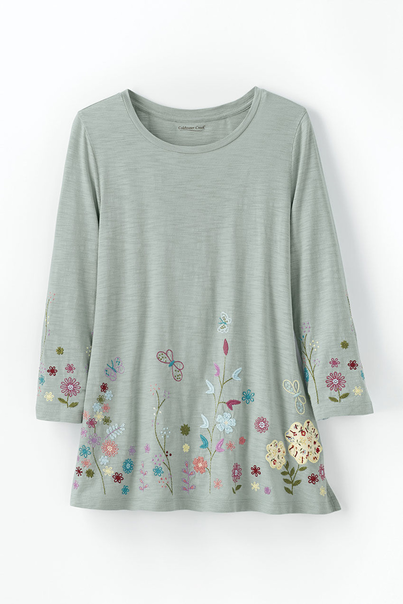 Floral Embroidered Hem L/S Knit Top