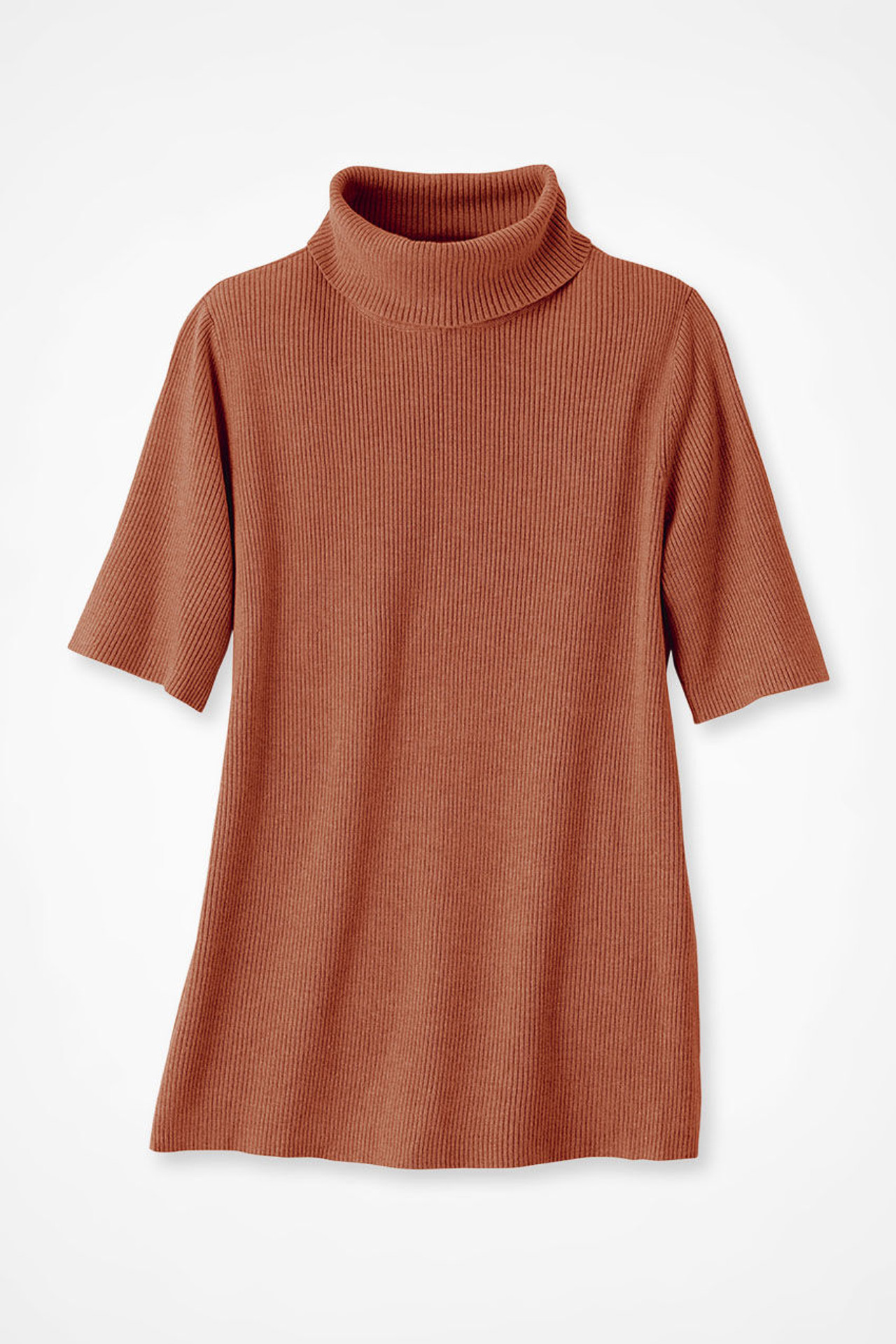 Elbow-Sleeve Ribbed Turtleneck