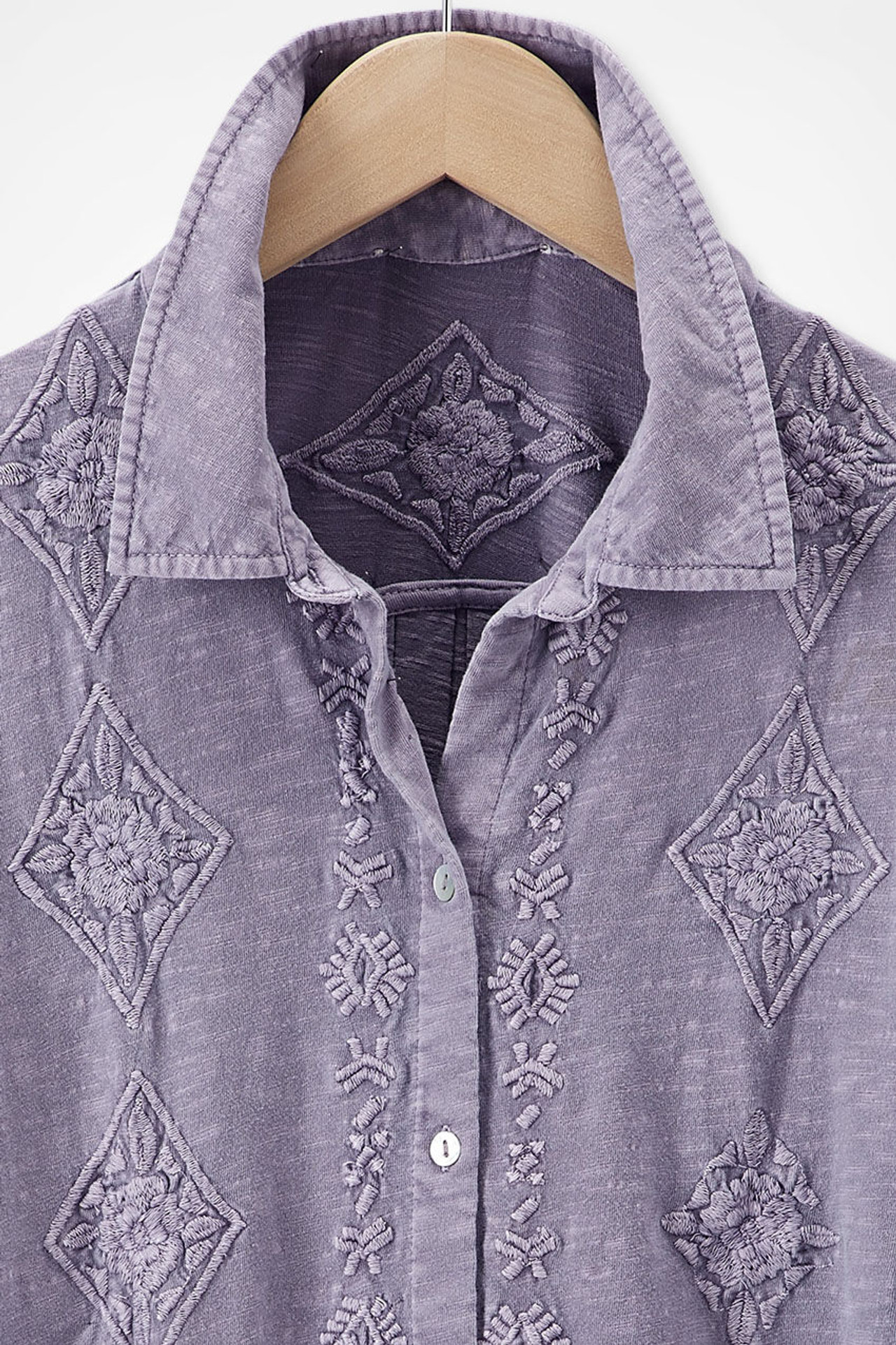 Medallions in Line Button-Front Embroidered Tunic