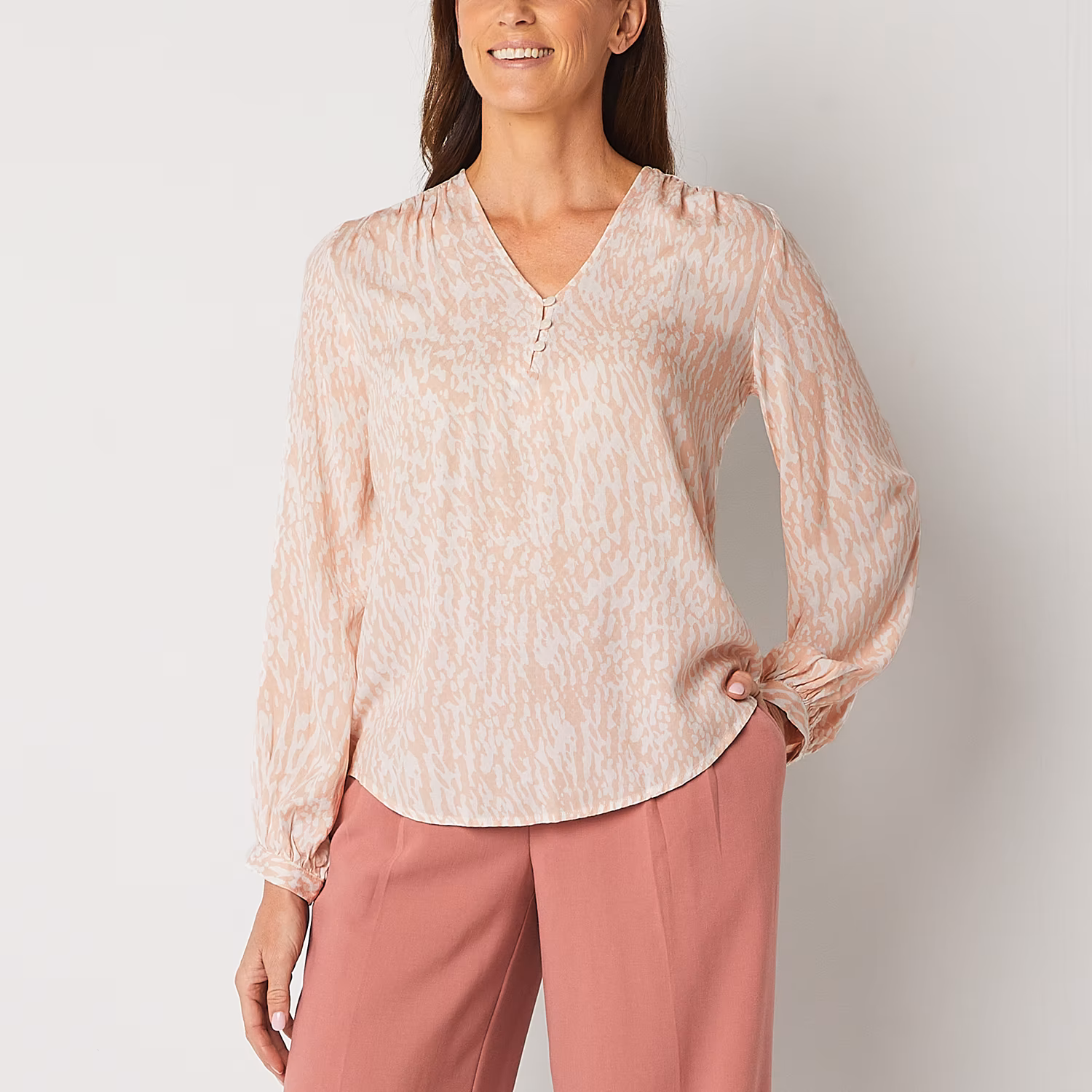 Liz Claiborne Womens V Neck Long Sleeve Blouse