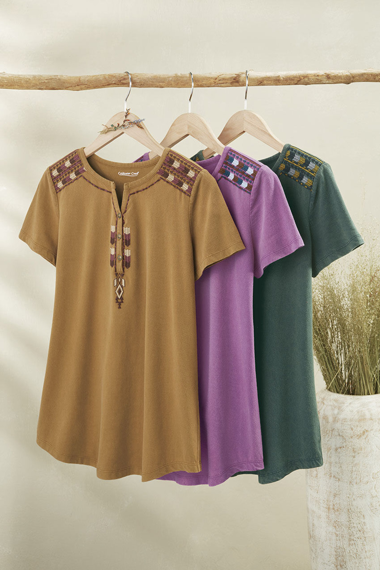 Embroidered Vintage-Washed Henley