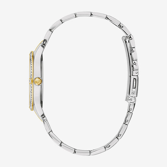 Bulova Womens Crystal Accent Two Tone Stainless Steel Bracelet Watch 98l273