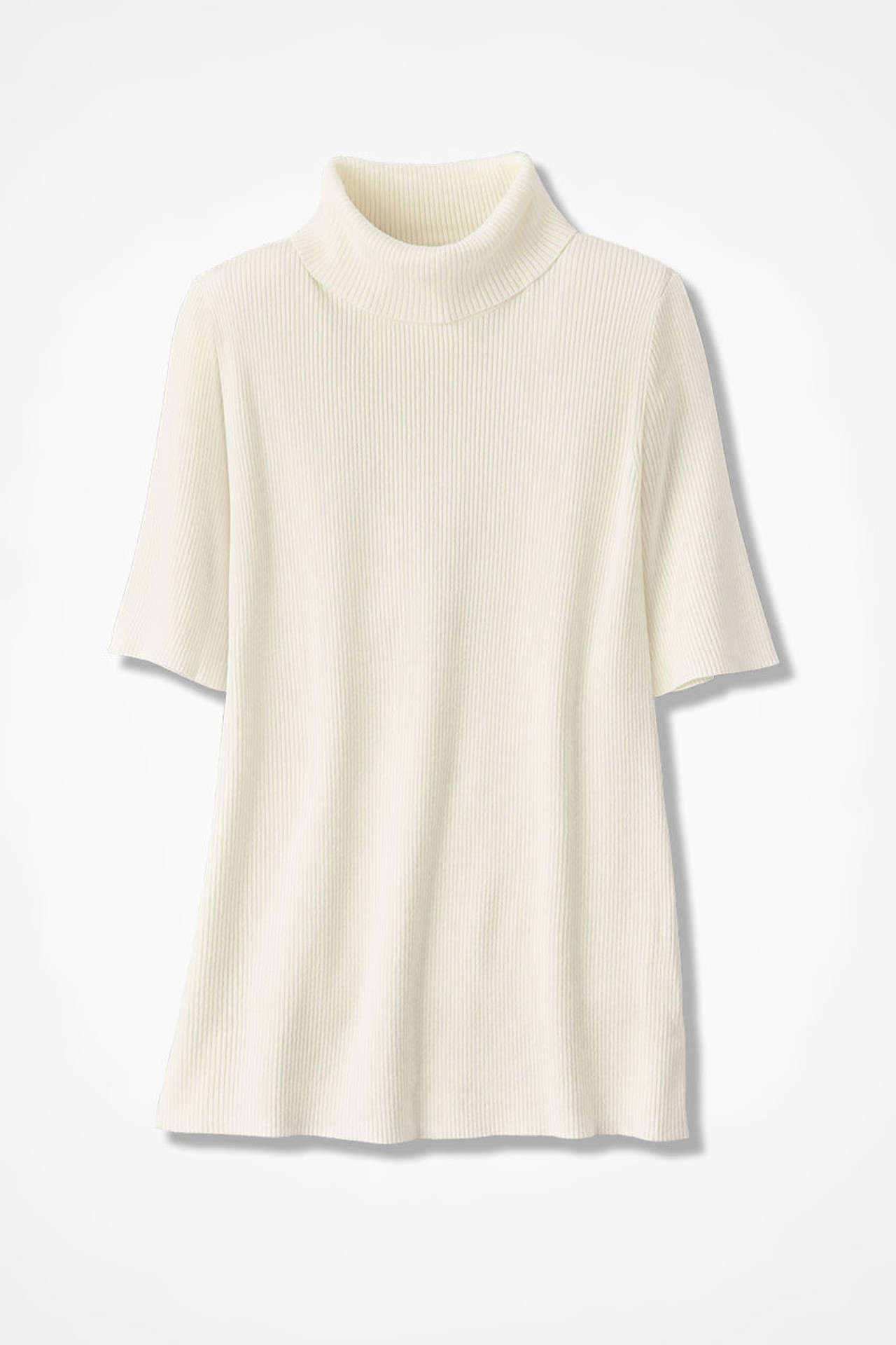 Elbow-Sleeve Ribbed Turtleneck