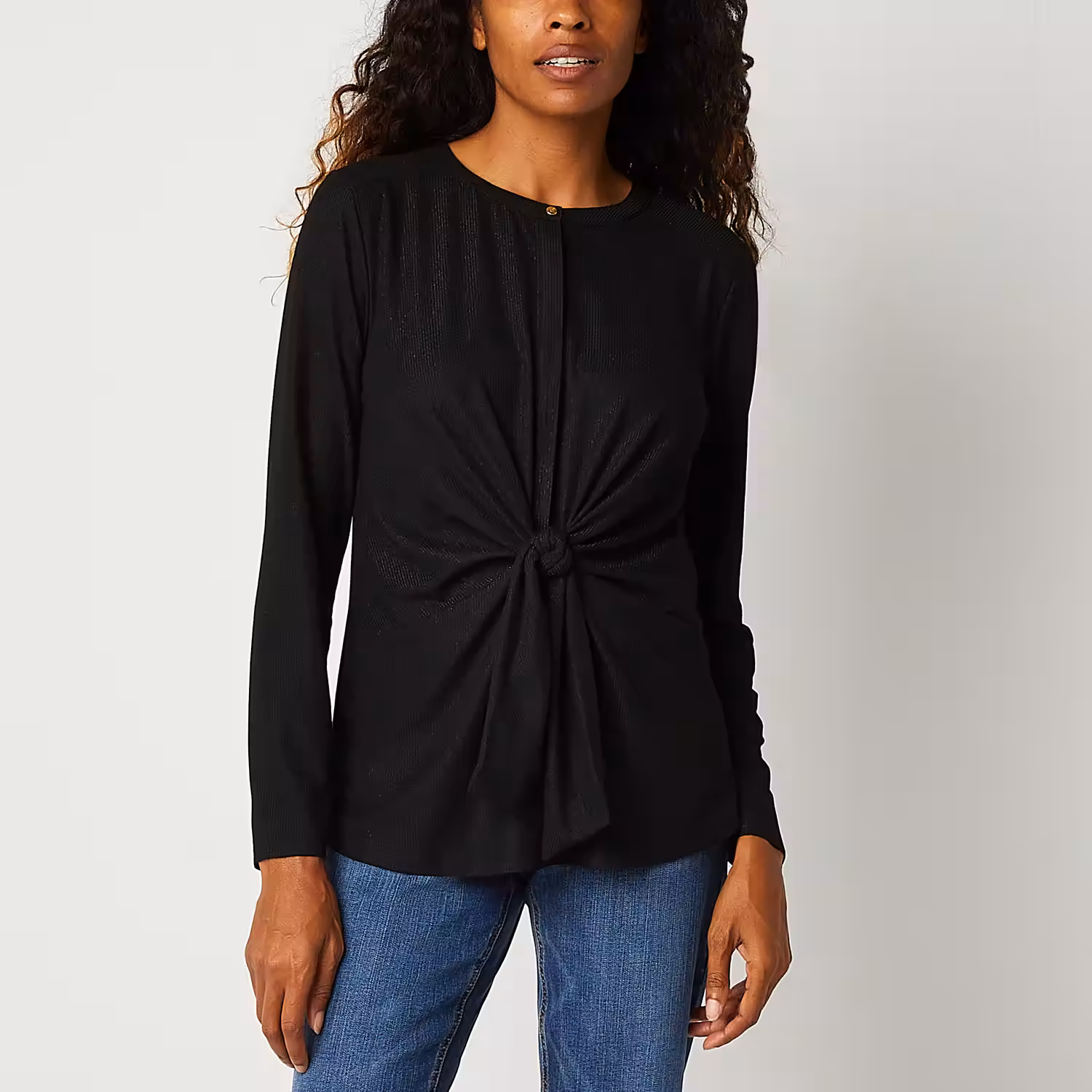 Liz Claiborne Womens Crew Neck Long Sleeve Blouse