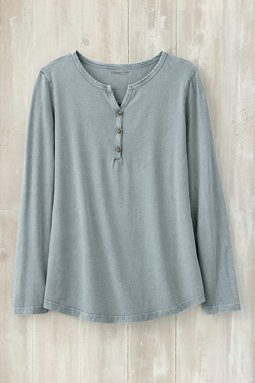 Vintage-Wash Solid Long-Sleeve Henley