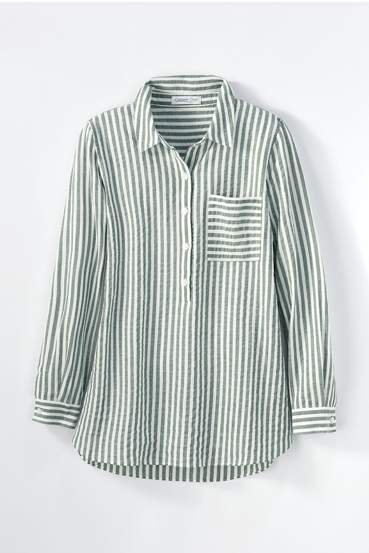 Crinkle Cotton Striped Long-Sleeve Shirt