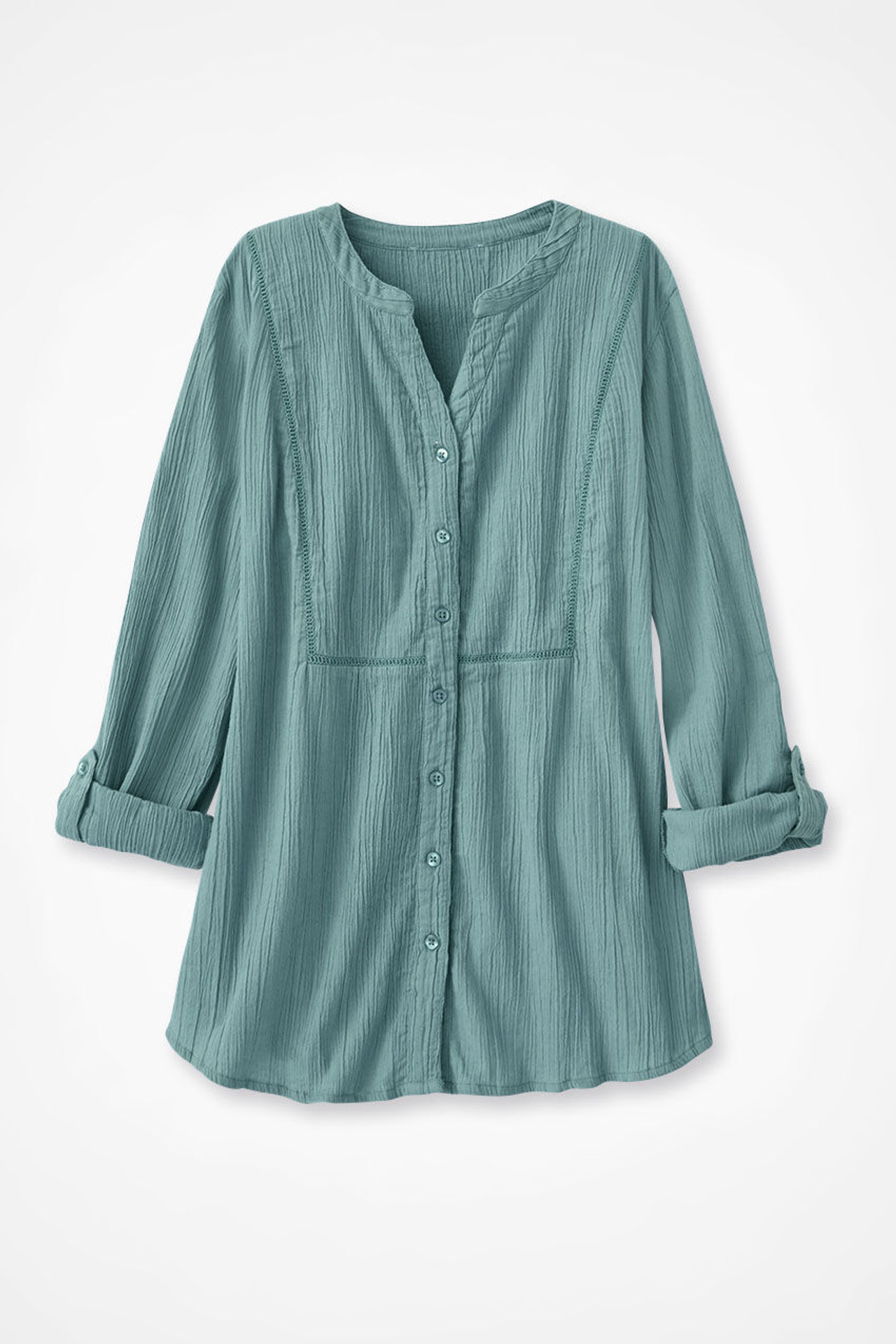 Crinkle Cotton Openwork Big Shirt