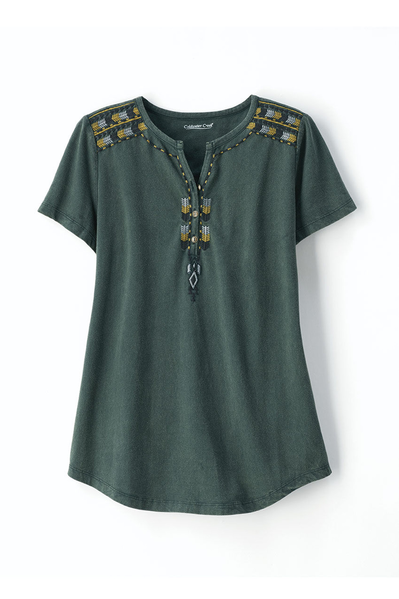 Embroidered Vintage-Washed Henley