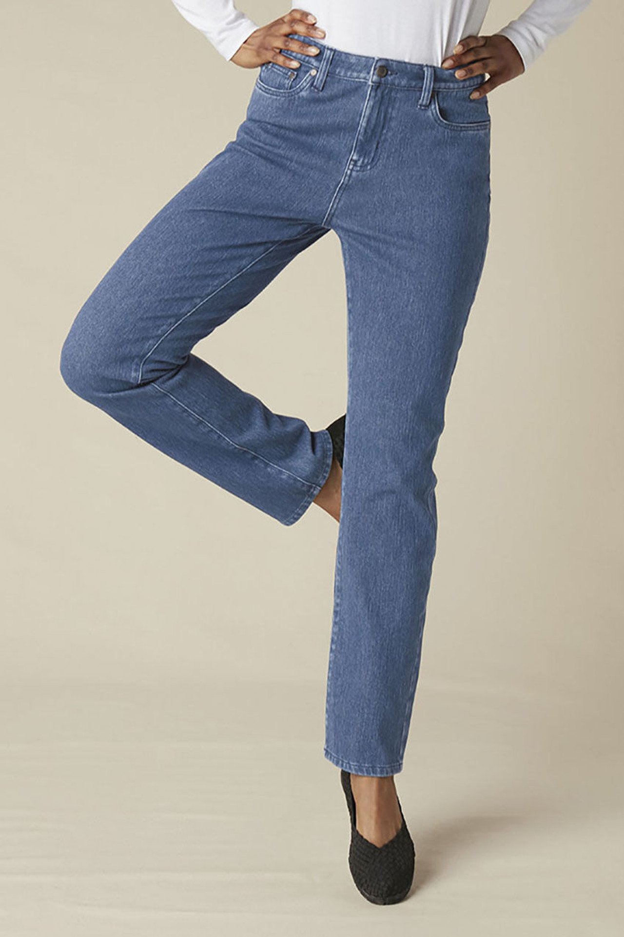 Knit High Rise Straight-Leg Jeans