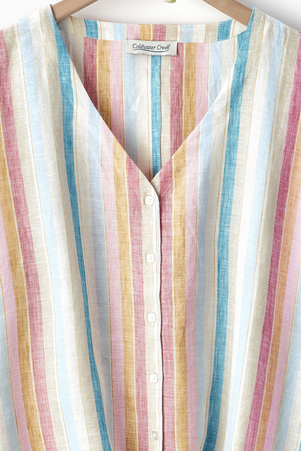 Striped Linen Tie Front Top