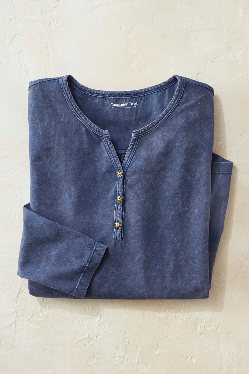 Vintage-Wash Solid Long-Sleeve Henley