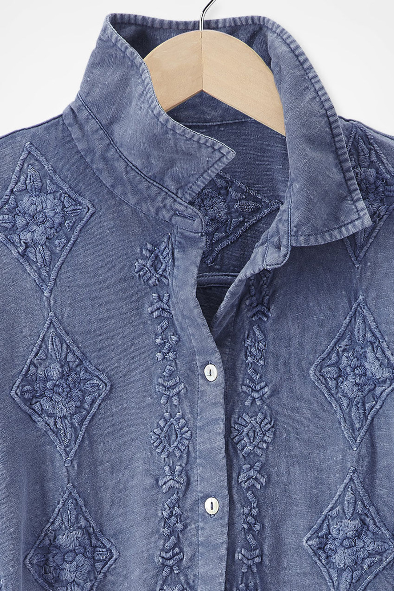 Medallions in Line Button-Front Embroidered Tunic