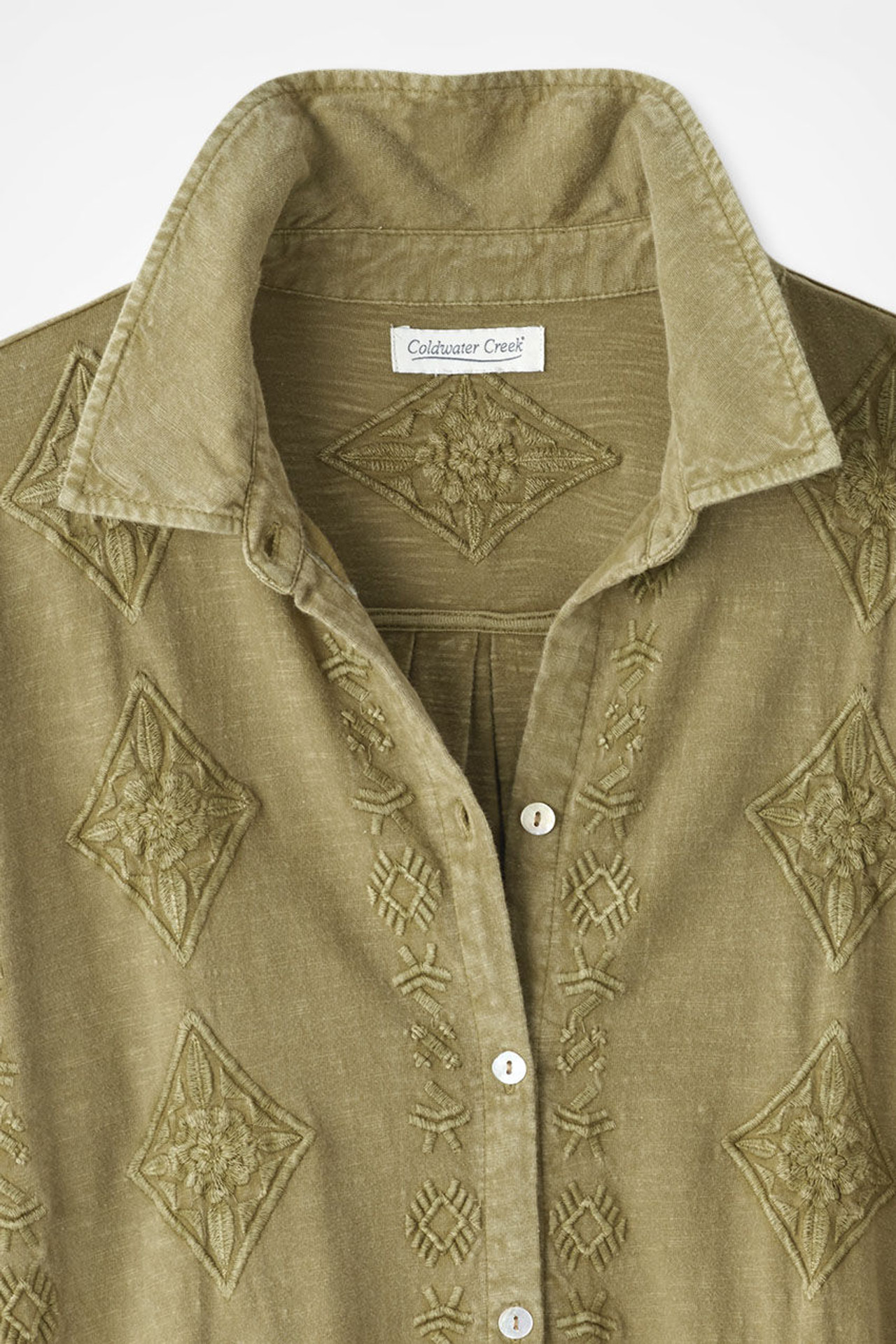 Medallions in Line Button-Front Embroidered Tunic