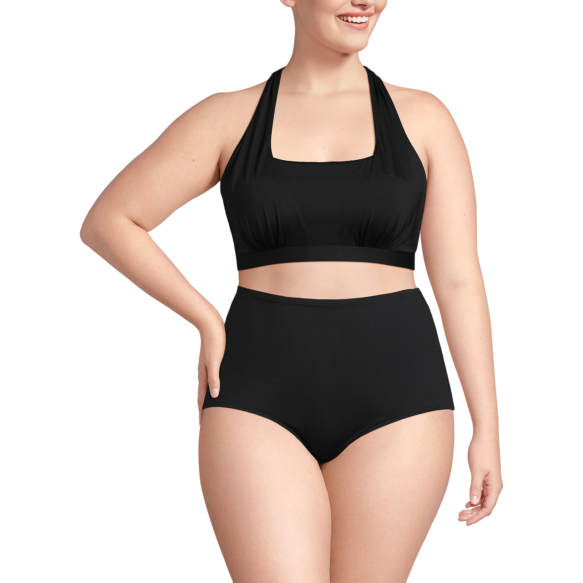 Women's Plus Size Chlorine Resistant Square Neck Halter Bikini Top