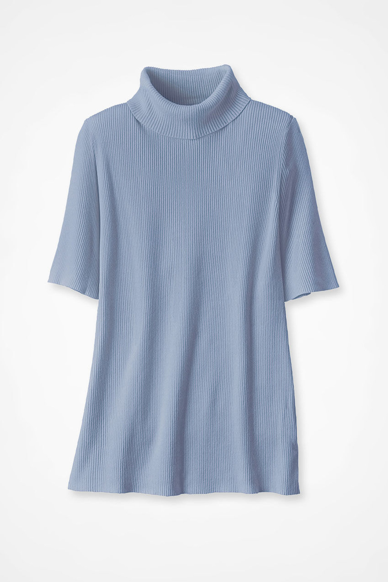 Elbow-Sleeve Ribbed Turtleneck