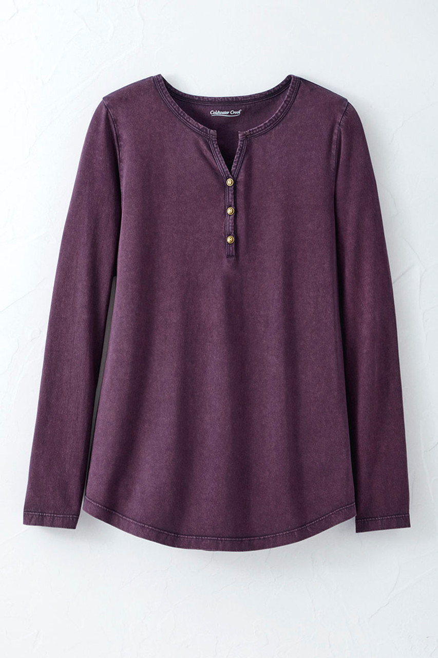 Vintage-Wash Solid Long-Sleeve Henley