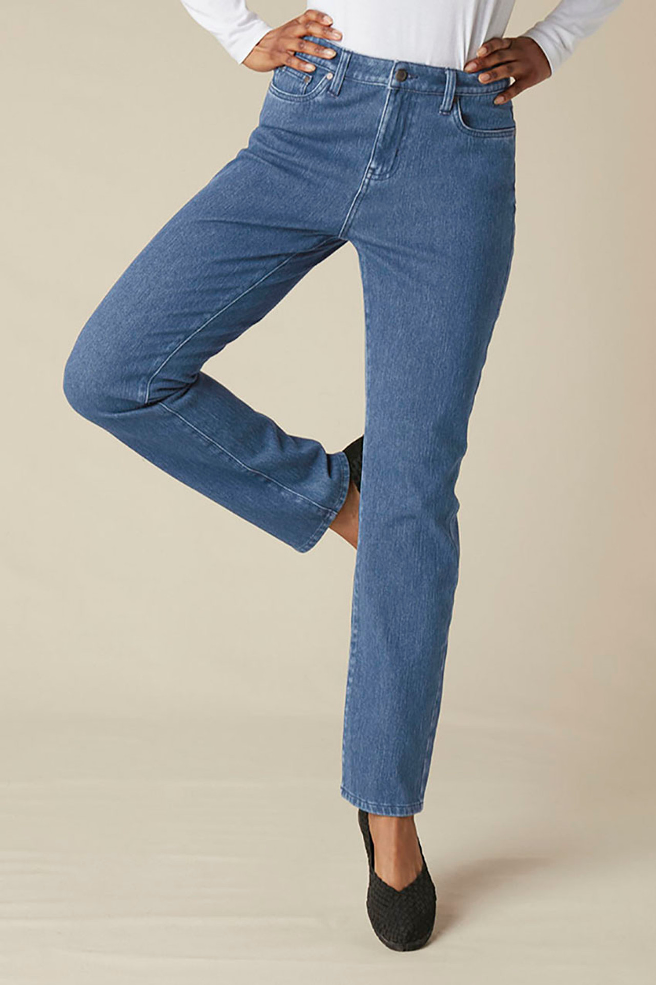 Knit High Rise Straight-Leg Jeans