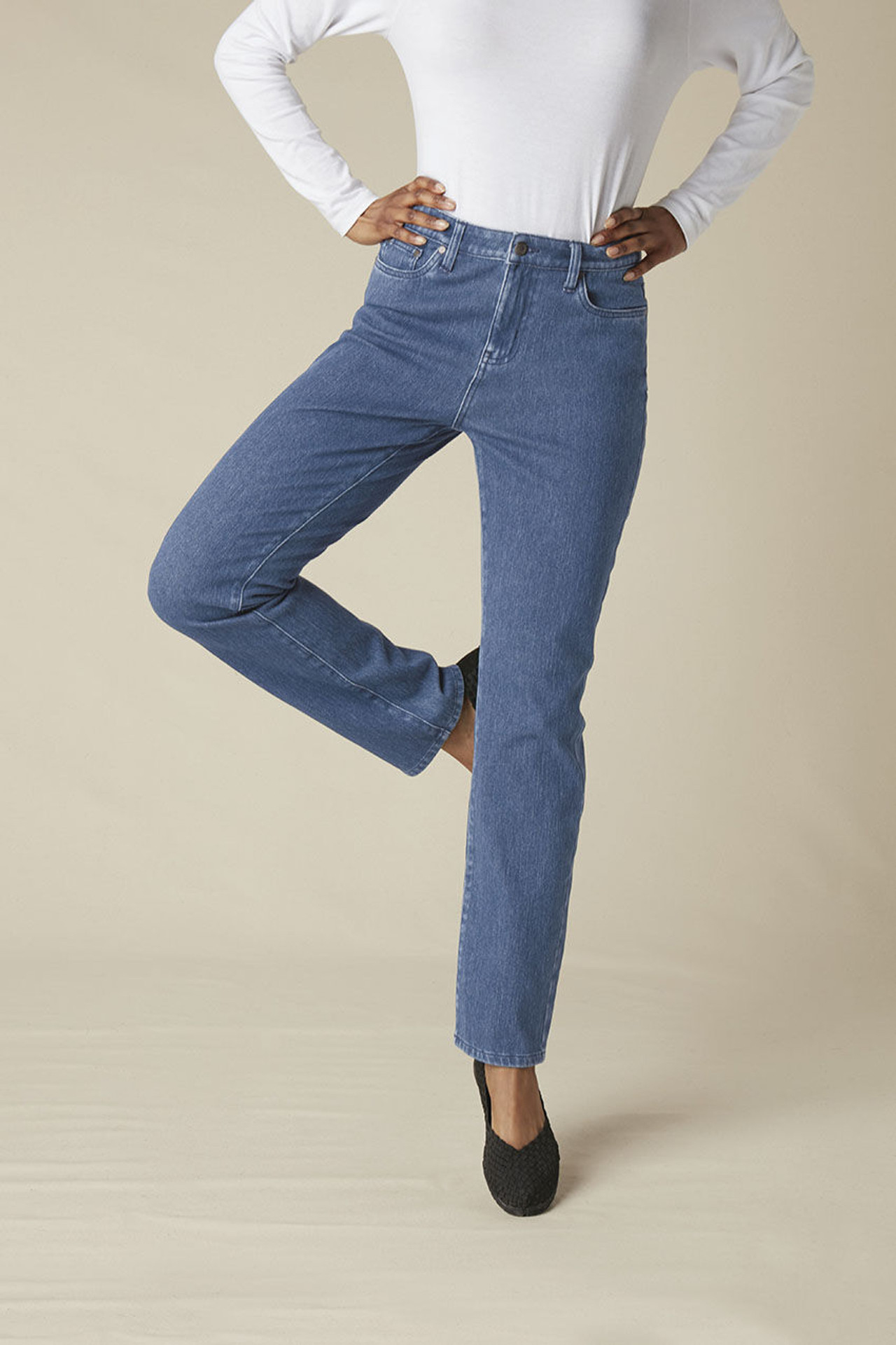 Knit High Rise Straight-Leg Jeans